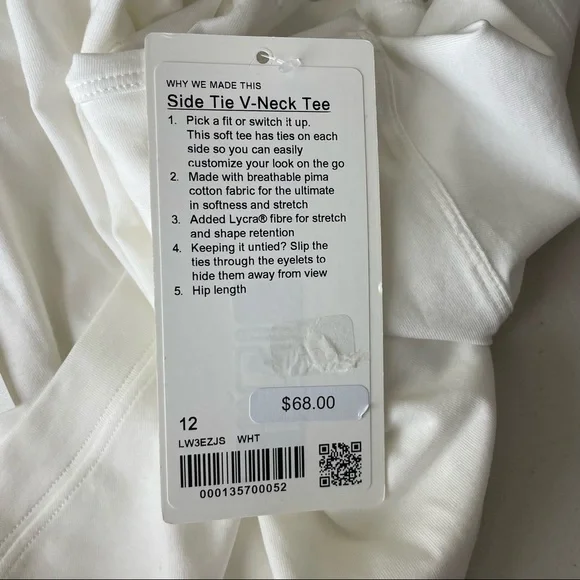 LULULEMON NWT SIDE TIE V-NECK T-SHIRT WHITE 8 12 TIE DETAILING - Picture 7 of 7